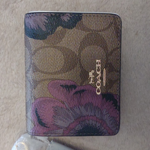 COACH 🇺🇲Mini Wallet in Signature Canvas with purple Kaffee Fassett Print hand - Picture 9 of 16